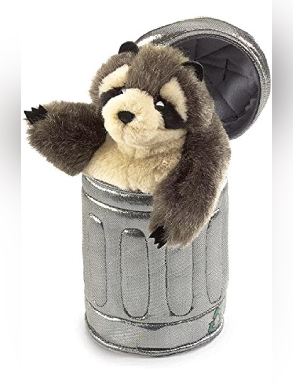 Folkmanis Hand Puppet Cute Raccoon in Garbage Can Like New